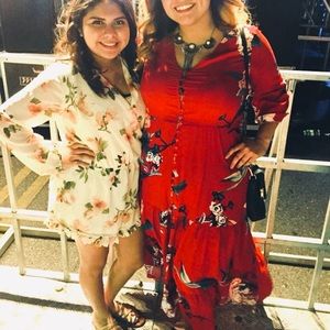 Red floral maxi dress